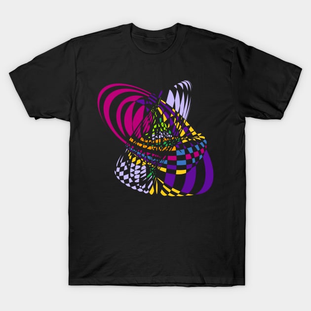 Algorithmic Art Pendulum | Harmonic Motion Pattern Checkered Neon Pink Yellow Purple Black T-Shirt by aRtVerse